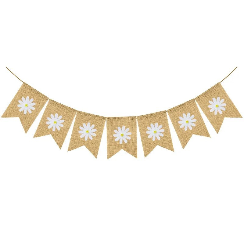 Pavasario festivalio reklamjuostė Vaikų gimtadienio vakarėlis Baltų gėlių girlianda Mažas kūdikių dušas Daisy vėliava
