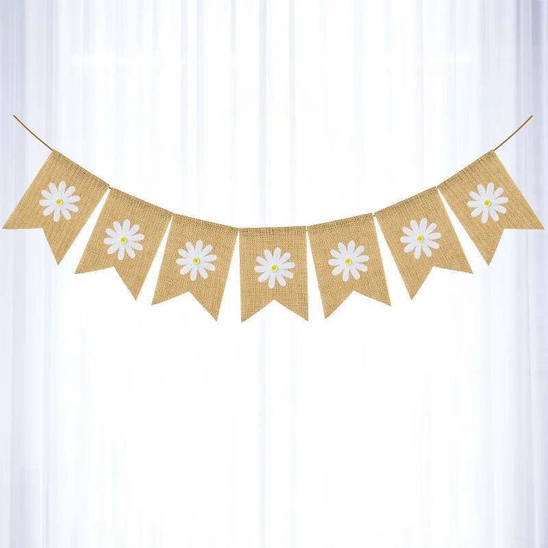 Pavasario festivalio reklamjuostė Vaikų gimtadienio vakarėlis Baltų gėlių girlianda Mažas kūdikių dušas Daisy vėliava