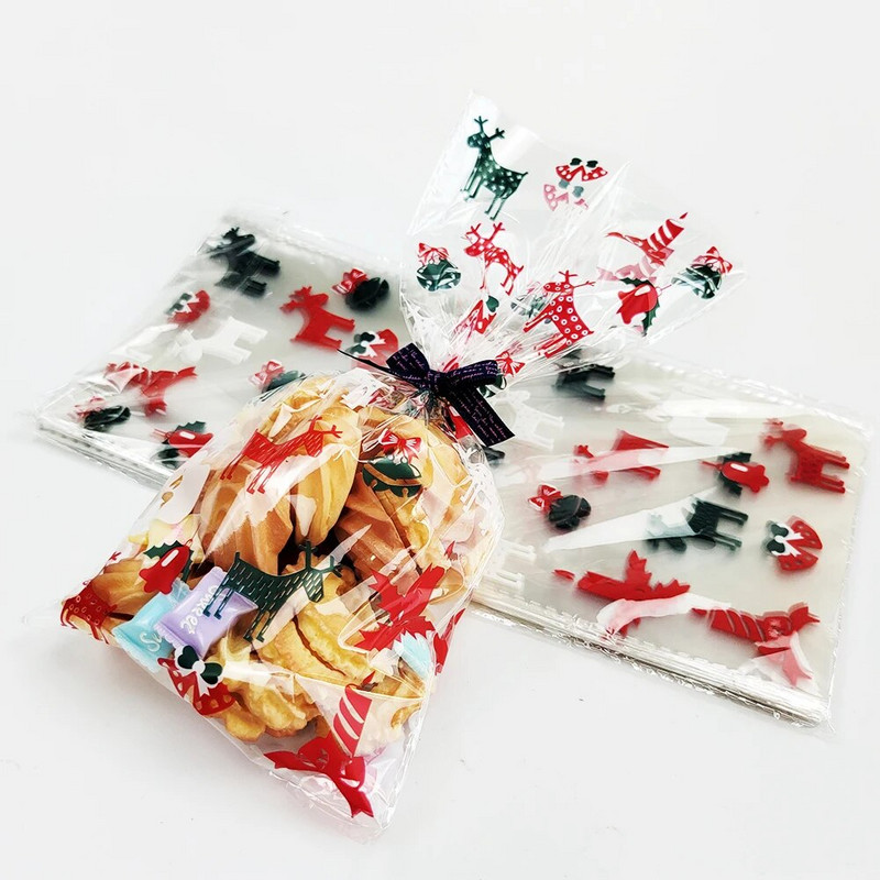 50 vnt Kalėdų dovanų maišeliai Kalėdų saldainių sausainių maišeliai Kalėdų Senelis Kalėdų pakuotė Plastikinis maišelis Kalėdų vakarėlio dekoracijos