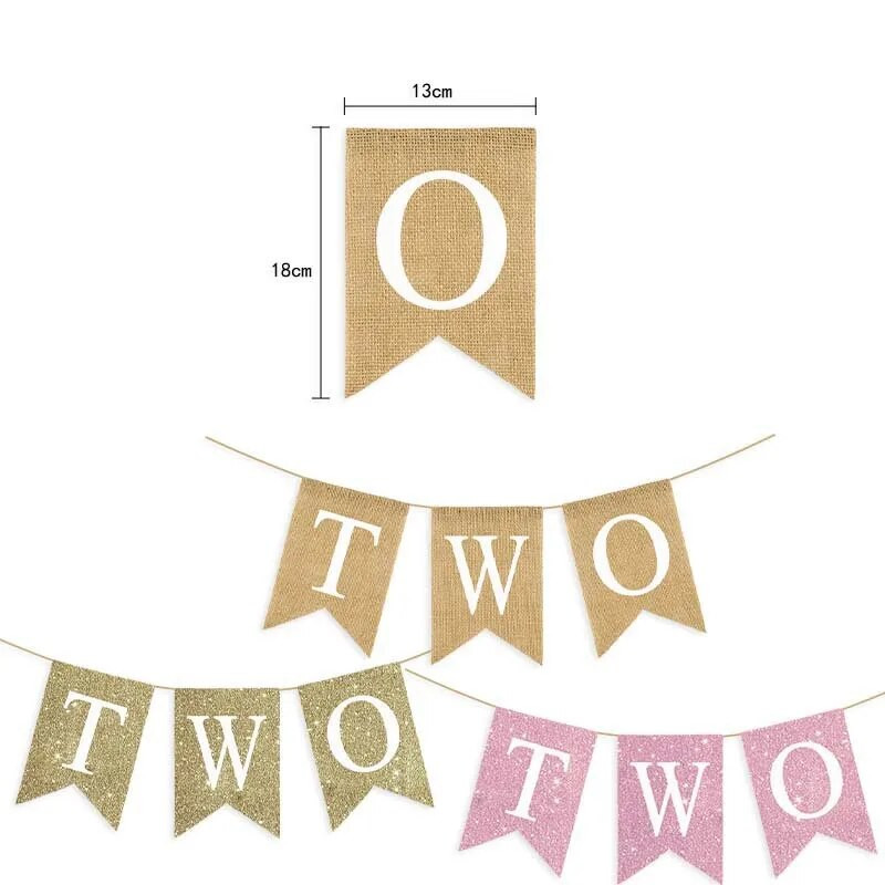 Vaikų gimtadienio segtukas su dviem vėliavėlėmis, 2-oji mergaitės princesės vakarėlis, rožinė reklamjuostė berniukui auksinė girlianda, fonas