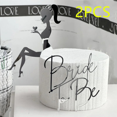 Dviejų dalių komplektacija Bride To Be vakarėlis torto užpilas Auksinis akrilinis mergaičių vakarėlis Dovanų tortas Vestuvinio deserto papuošimas