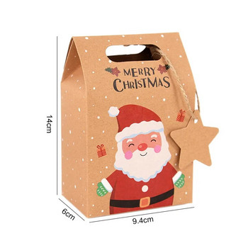 6бр. Весела Коледа Подаръчна кутия за бонбони с етикет Крафт хартиени бисквити Торби за опаковане на подаръци 2023 Коледно парти Украса за дома Нова година 2024