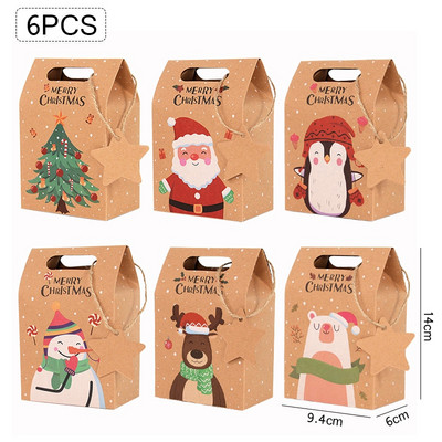 6 vnt Linksmų kalėdinių saldainių dovanų dėžutė su etikete kraftpopieriniai sausainiai Dovanų pakavimo maišeliai 2023 m. Kalėdų vakarėlio namų dekoravimas Naujieji 2024 m.