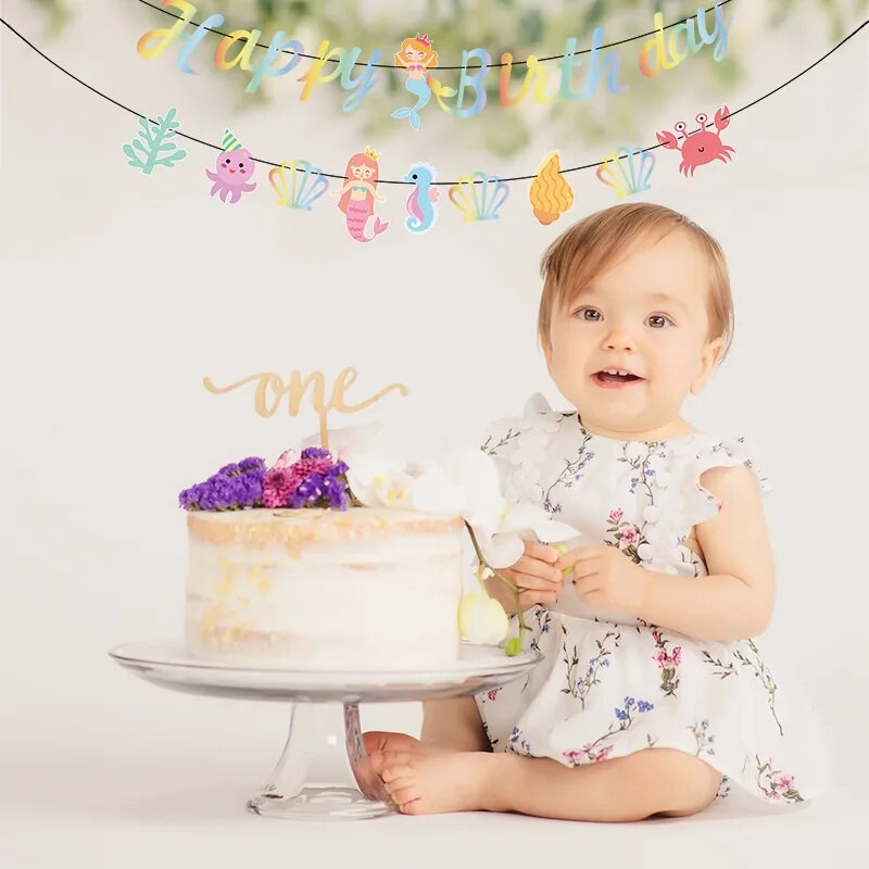 Po jūra Su gimtadieniu Girliandos undinės vakarėlio scenarijus Laiško reklamjuostė Povandeninio pasaulio vandenyno vėliavos puošmena