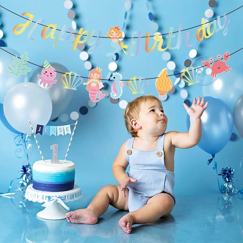 Po jūra Su gimtadieniu Girliandos undinės vakarėlio scenarijus Laiško reklamjuostė Povandeninio pasaulio vandenyno vėliavos puošmena