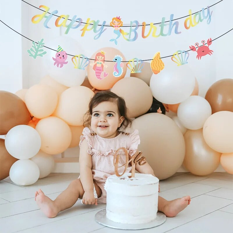 Po jūra Su gimtadieniu Girliandos undinės vakarėlio scenarijus Laiško reklamjuostė Povandeninio pasaulio vandenyno vėliavos puošmena