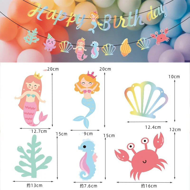 Po jūra Su gimtadieniu Girliandos undinės vakarėlio scenarijus Laiško reklamjuostė Povandeninio pasaulio vandenyno vėliavos puošmena