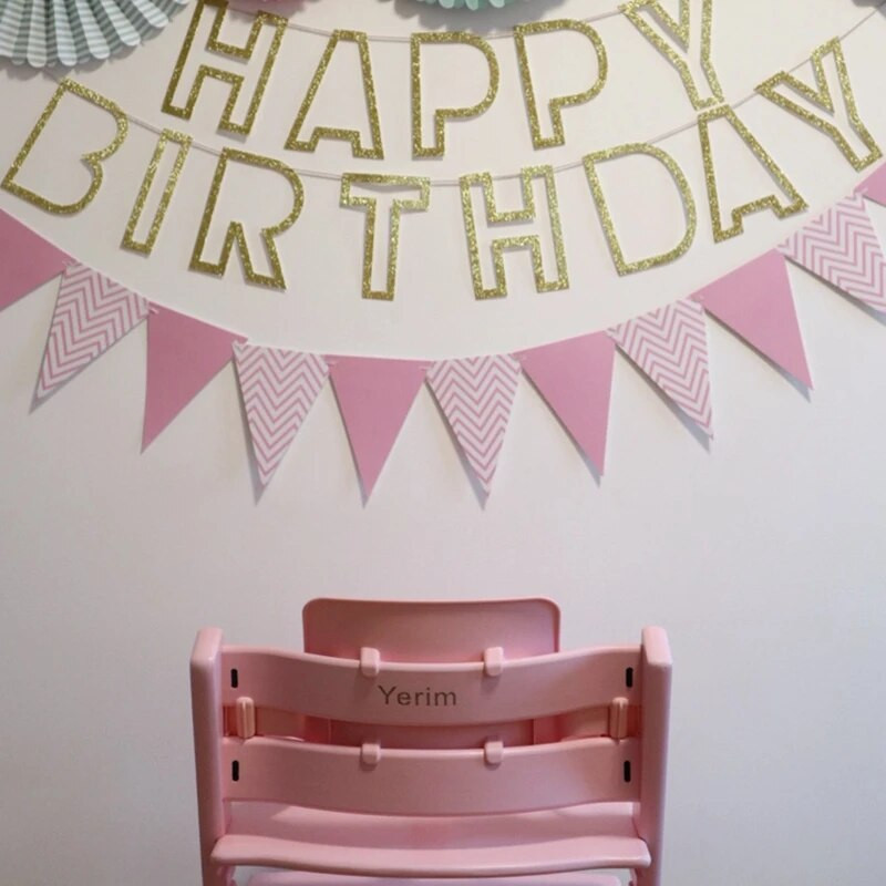 3 m 12 vėliava auksinė rožinė popierinė lenta girlianda reklaminė juosta, skirta kūdikių vakarėliui, gimtadienio vakarėliui dekoruoti Vaikų kambario puošmena girlianda