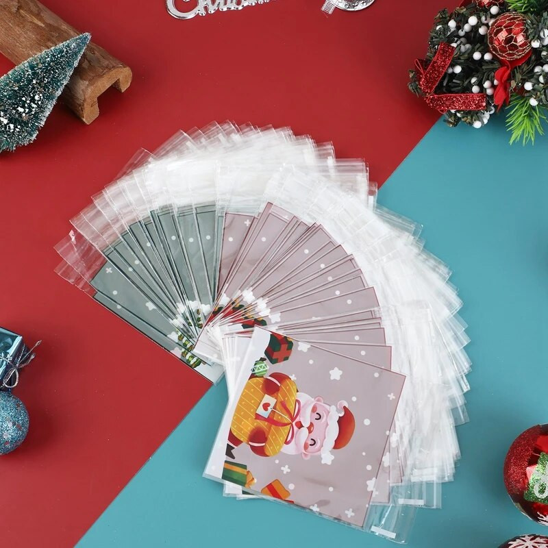 100 vnt./pak. Kalėdiniai sausainiai Saldainių maišeliai Lipni Kalėdų sniego senio sausainių dovanų maišeliai vakarėlio reikmenims