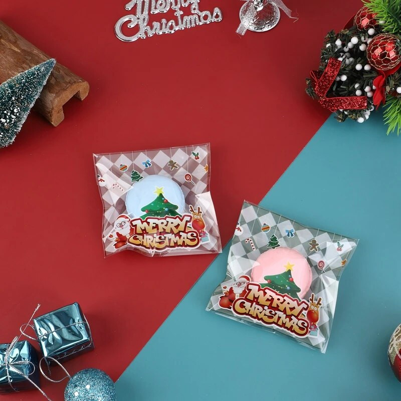 100 vnt./pak. Kalėdiniai sausainiai Saldainių maišeliai Lipni Kalėdų sniego senio sausainių dovanų maišeliai vakarėlio reikmenims
