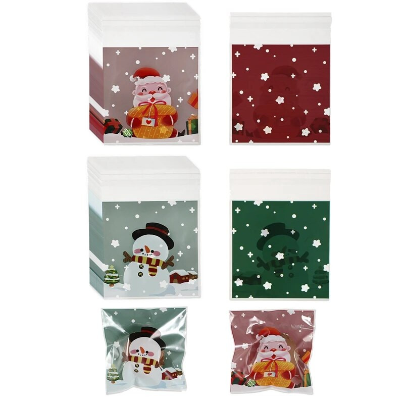 100 vnt./pak. Kalėdiniai sausainiai Saldainių maišeliai Lipni Kalėdų sniego senio sausainių dovanų maišeliai vakarėlio reikmenims
