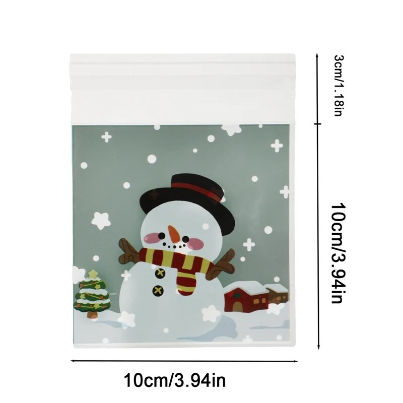 100 vnt./pak. Kalėdiniai sausainiai Saldainių maišeliai Lipni Kalėdų sniego senio sausainių dovanų maišeliai vakarėlio reikmenims