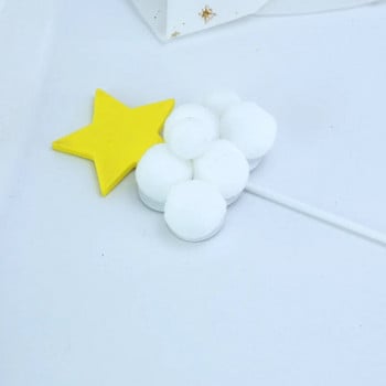 1PC Stars moon Soft Pompom Cloud Cake Topper Happy Birthday Party DIY Cake Top Flags Decoration For Cake Topper Festival Supplie