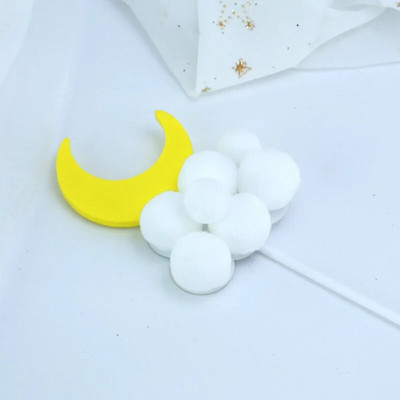 1 vnt Stars Mėnulis Minkštas Pompom Cloud Tortas Su gimtadienio vakarėliu „Pasidaryk pats“ torto viršaus vėliavėlių dekoravimas, skirtas „Cake Topper“ festivalio reikmenims
