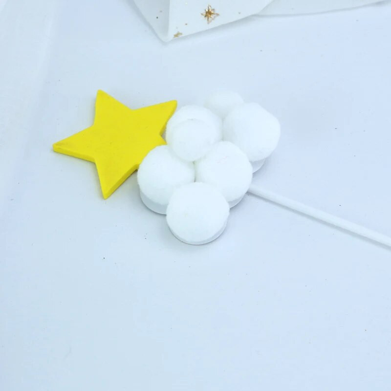 1 vnt Stars Mėnulis Minkštas Pompom Cloud Tortas Su gimtadienio vakarėliu „Pasidaryk pats“ torto viršaus vėliavėlių dekoravimas, skirtas „Cake Topper“ festivalio reikmenims