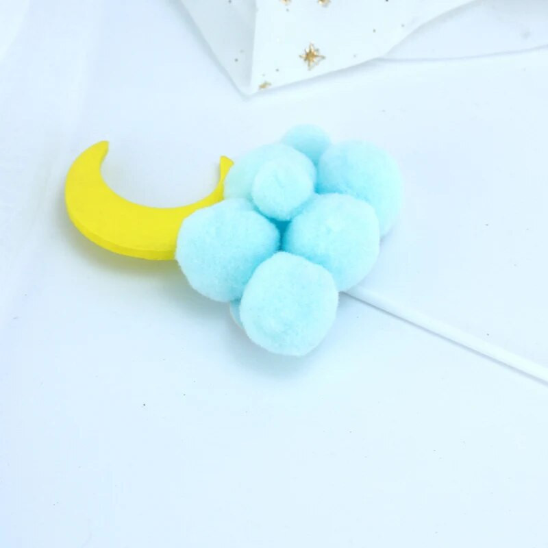 1 vnt Stars Mėnulis Minkštas Pompom Cloud Tortas Su gimtadienio vakarėliu „Pasidaryk pats“ torto viršaus vėliavėlių dekoravimas, skirtas „Cake Topper“ festivalio reikmenims