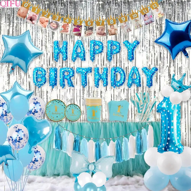 Kūdikio 1-ojo gimtadienio reklamjuostė Vėliava Kas mėnesį VIENerių metų Girliandėlė Baby Shower Berniukas Mergaitė Pirmoji gimtadienio šventės dekoracijos vaikams