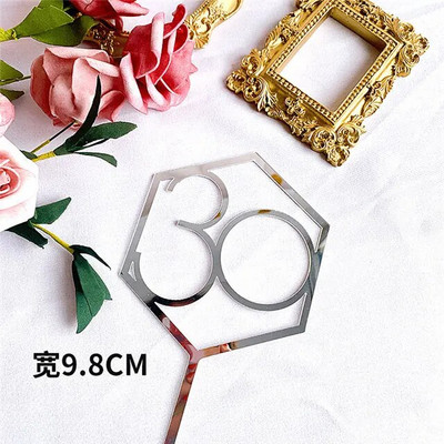 Naujas su gimtadieniu torto dangtelis Auksiniai sidabriniai skaičiai Akrilo pyrago apmušalas Gimtadienio vakarėlio torto papuošimui Tėvo dienos dovana