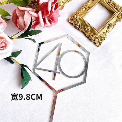 Naujas su gimtadieniu torto dangtelis Auksiniai sidabriniai skaičiai Akrilo pyrago apmušalas Gimtadienio vakarėlio torto papuošimui Tėvo dienos dovana