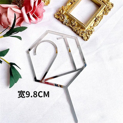 Naujas su gimtadieniu torto dangtelis Auksiniai sidabriniai skaičiai Akrilo pyrago apmušalas Gimtadienio vakarėlio torto papuošimui Tėvo dienos dovana