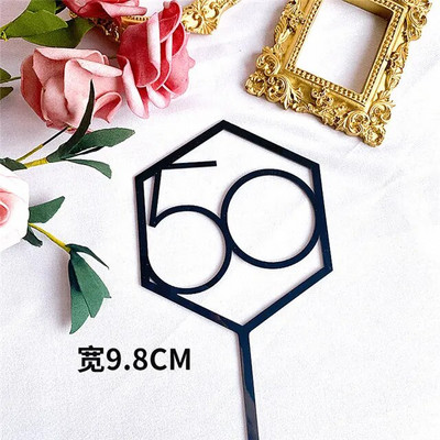 Naujas su gimtadieniu torto dangtelis Auksiniai sidabriniai skaičiai Akrilo pyrago apmušalas Gimtadienio vakarėlio torto papuošimui Tėvo dienos dovana