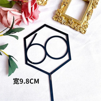 Naujas su gimtadieniu torto dangtelis Auksiniai sidabriniai skaičiai Akrilo pyrago apmušalas Gimtadienio vakarėlio torto papuošimui Tėvo dienos dovana