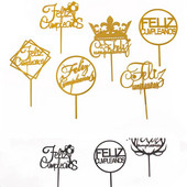 Ispaniškas Happy Birthday torto apmušalas akrilinis Auksinis juodas berniuko mergaičių gimtadienio torto apmušalas Kūdikių vakarėlio desertų dekoravimui