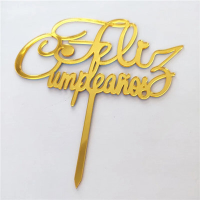 Ispaniškas Happy Birthday torto apmušalas akrilinis Auksinis juodas berniuko mergaičių gimtadienio torto apmušalas Kūdikių vakarėlio desertų dekoravimui