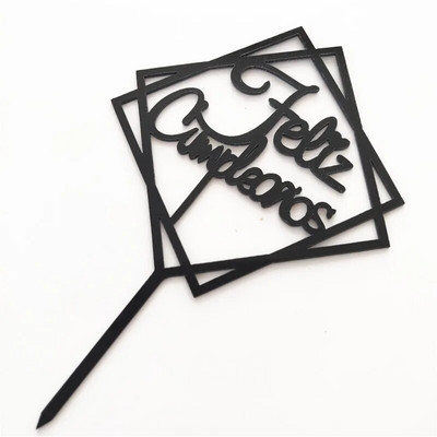 Ispaniškas Happy Birthday torto apmušalas akrilinis Auksinis juodas berniuko mergaičių gimtadienio torto apmušalas Kūdikių vakarėlio desertų dekoravimui