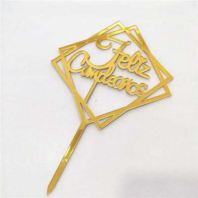 Ispaniškas Happy Birthday torto apmušalas akrilinis Auksinis juodas berniuko mergaičių gimtadienio torto apmušalas Kūdikių vakarėlio desertų dekoravimui