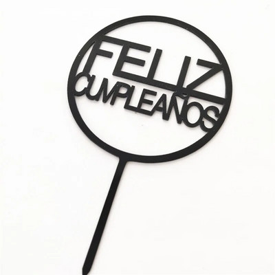 Ispaniškas Happy Birthday torto apmušalas akrilinis Auksinis juodas berniuko mergaičių gimtadienio torto apmušalas Kūdikių vakarėlio desertų dekoravimui