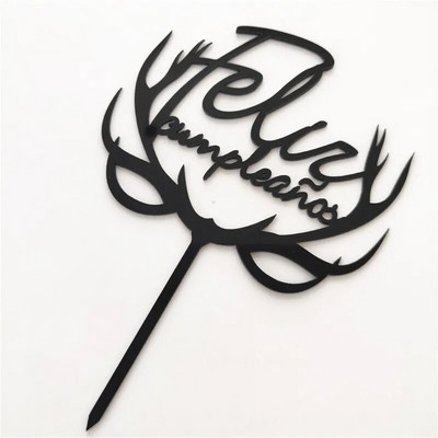 Ispaniškas Happy Birthday torto apmušalas akrilinis Auksinis juodas berniuko mergaičių gimtadienio torto apmušalas Kūdikių vakarėlio desertų dekoravimui