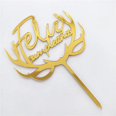 Ispaniškas Happy Birthday torto apmušalas akrilinis Auksinis juodas berniuko mergaičių gimtadienio torto apmušalas Kūdikių vakarėlio desertų dekoravimui