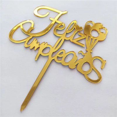 Ispaniškas Happy Birthday torto apmušalas akrilinis Auksinis juodas berniuko mergaičių gimtadienio torto apmušalas Kūdikių vakarėlio desertų dekoravimui