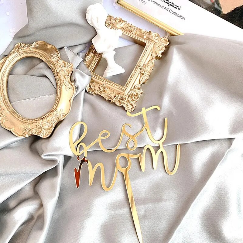 1vnt rožinio aukso širdelės pyragas Viršutinė vėliava Torto atvirutė motinos dienos mamos gimtadienio torto dekoracija Kepimas Keksas Dovanos motinos gimtadieniui