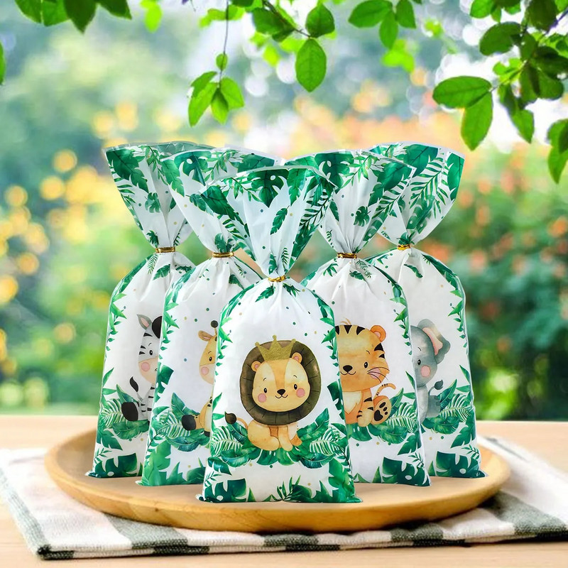 Džiunglių gyvūnai Vakarėlis Saldainiai Dovanų Maišeliai Sausainių Pakavimo Krepšys Laukinis Safari Dovanų Krepšys Svečiams Vaikams Gimtadienio Prekės Kūdikių dušas