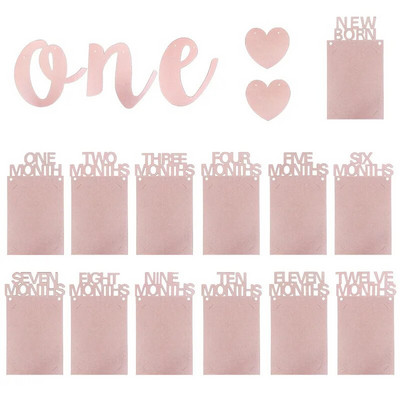 Naujagimio 13 nuotraukų rėmelių reklamjuostė Blizganti popierinė rožinė auksinė ONE Meilė nuotraukų rėmelis 1 reklamjuostė 1-ojo laimingo kūdikio gimtadienio vakarėlio dekoras