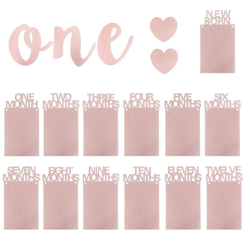 Naujagimio 13 nuotraukų rėmelių reklamjuostė Blizganti popierinė rožinė auksinė ONE Meilė nuotraukų rėmelis 1 reklamjuostė 1-ojo laimingo kūdikio gimtadienio vakarėlio dekoras