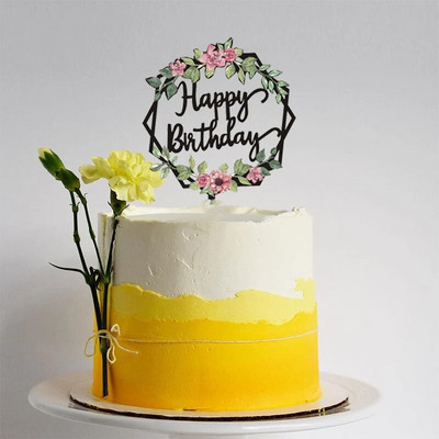 Su gimtadieniu akrilinis torto dangtelis Juodas Auksinis augalas Gimtadienio vakarėlis Keksuko viršus torto vėliavėlė Baby Show Deserto dekoravimui