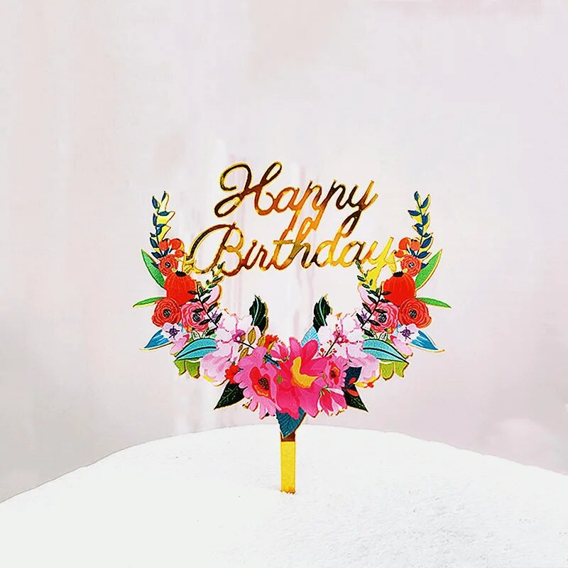 Su gimtadieniu akrilinis torto dangtelis Juodas Auksinis augalas Gimtadienio vakarėlis Keksuko viršus torto vėliavėlė Baby Show Deserto dekoravimui