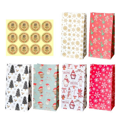 12 rinkinys Kalėdų dovanų maišelis Kraft popieriniai maišeliai Kalėdų Senelis Sniego senelis Kalėdų vakarėlis Saldainių krepšys Sausainių Kalėdų pakavimo maišelio įvyniojimas