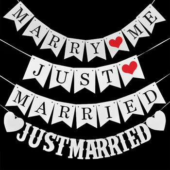 Λευκό Just Married Vintage Χαρτί Γιρλάντα Marry Me Letter Πανό Γαμήλια φωτογραφία στηρίγματα Κουτσόγια για νυφικό ντους Διακόσμηση καρέκλας πάρτι