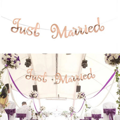 Balta Just Married Vintage Popier Girland Marry Me Laiškas Reklamjuostė Vestuvių Nuotraukų Rekvizitai Kėdės vestuvinio dušo vakarėlio kėdės dekoravimui