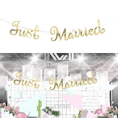 Balta Just Married Vintage Popier Girland Marry Me Laiškas Reklamjuostė Vestuvių Nuotraukų Rekvizitai Kėdės vestuvinio dušo vakarėlio kėdės dekoravimui