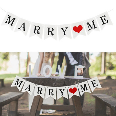 Balta Just Married Vintage Popier Girland Marry Me Laiškas Reklamjuostė Vestuvių Nuotraukų Rekvizitai Kėdės vestuvinio dušo vakarėlio kėdės dekoravimui