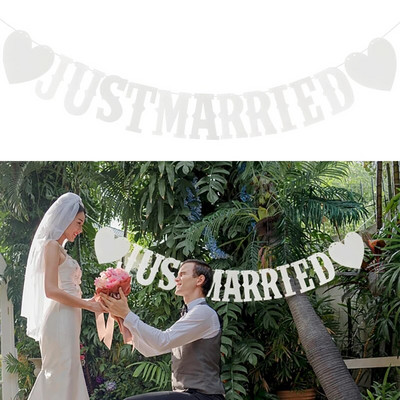 Balta Just Married Vintage Popier Girland Marry Me Laiškas Reklamjuostė Vestuvių Nuotraukų Rekvizitai Kėdės vestuvinio dušo vakarėlio kėdės dekoravimui
