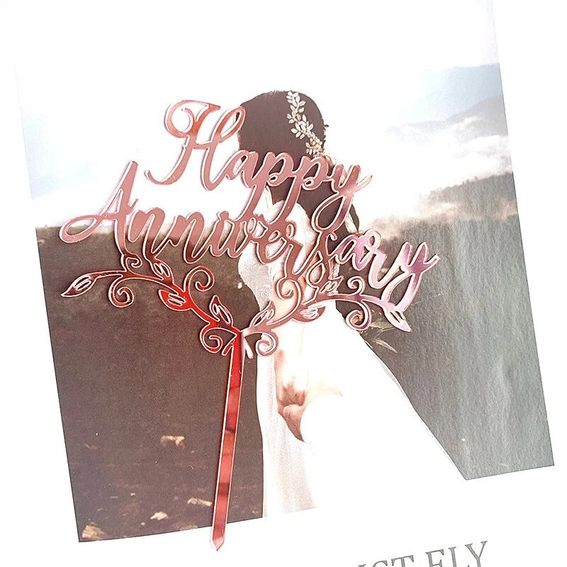 Vestuvių metinių pritaikytas torto įdėklas vėliavėlė Linksmų jubiliejų akrilinis torto įdėklas kūrybinis vakarėlio jubiliejaus tortas Papuošimo atvirutė