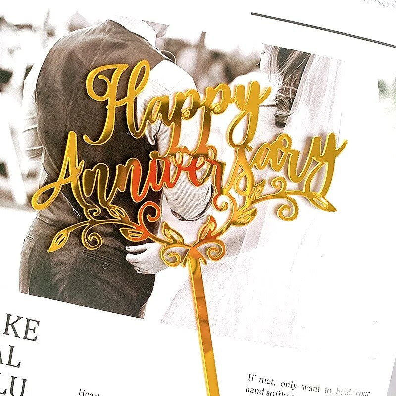 Vestuvių metinių pritaikytas torto įdėklas vėliavėlė Linksmų jubiliejų akrilinis torto įdėklas kūrybinis vakarėlio jubiliejaus tortas Papuošimo atvirutė