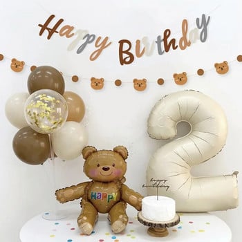 INS Kids First Year Party Кафяв Честит Рожден Ден Гарланд Кафе Букви Банер Baby Shower Bear Флаг Фонове Декорация