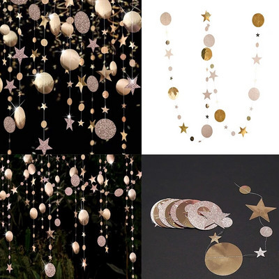 4M blizgantis popierius, juodas auksas, mirguliuojantis mažos žvaigždės ratas, vakarėlis girlianda Streamer reklamjuostė Vestuvių gimtadienio kūdikio dušo EID dekoracija